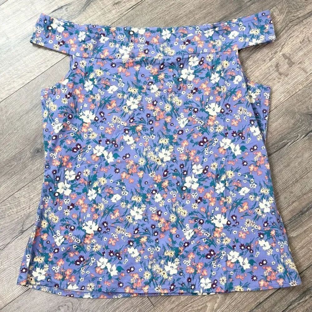 Modcloth Off Shoulder Boat Neck Button Back Wildflower Print Cotton Blouse - NWO